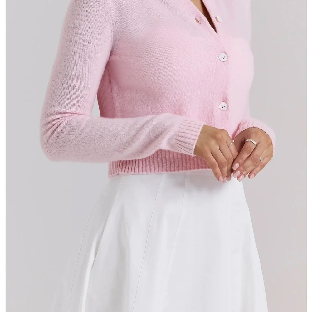 House of CB London ALLIANA Pink Cropped Wool Cardigan Women's Small Feminine